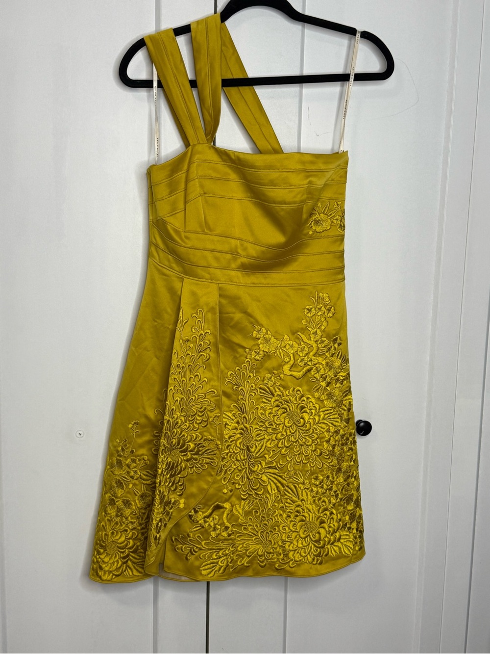 Karen Millen Mustard Yellow Embroidered Mini Dress
